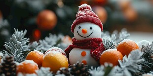 圣诞雪人伴柑橘装饰摆件