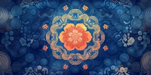 蓝色背景中式花卉装饰图案