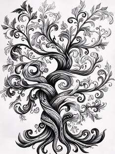 黑白艺术风繁复生命之树