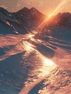 雪山日出的壮丽光影景观