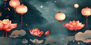 荷塘月夜灯笼梦幻美景