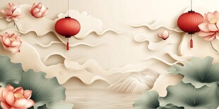 中式荷韵与红灯笼装饰图