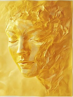 金色纹理闭眼女性肖像