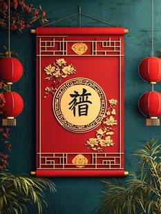 中式喜庆挂饰 福字卷轴