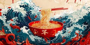 海浪中的美味中式拉面