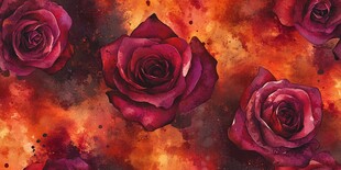 深红玫瑰水彩绚丽背景图