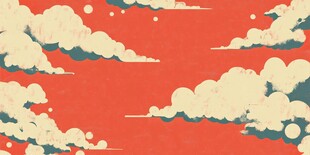 红色背景梦幻云朵图案