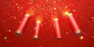 喜庆爆竹绽放红色背景