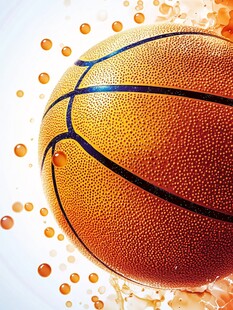 动感篮球与飞溅的橙色元素