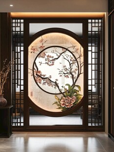 中式圆窗屏风雅致之景