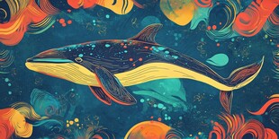 梦幻海洋中的多彩鲸鱼