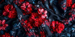 黑底红花浪漫印花布料
