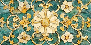 金色花卉浮雕墙面装饰艺术