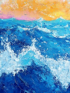 海上日落油画中的波涛
