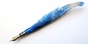蓝色羽毛钢笔特写