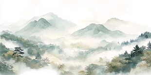 水墨山峦间 云雾绕松林