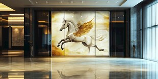 大厅中灵动的飞翼独角兽壁画