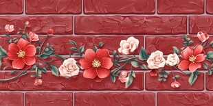 红砖墙边绽放的娇艳花卉