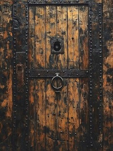 复古木质铁门细节特写