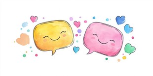 可爱笑脸对话气泡水彩插画