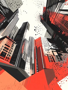 都市天际线 红黑白艺术风