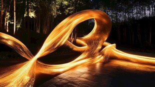 发光丝带艺术装置在林间