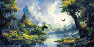 奇幻森林中的飞龙与美景