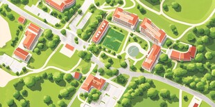 校园鸟瞰图 绿意中的建筑群