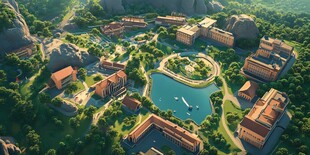 梦幻山谷中的建筑景观