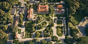 空中俯瞰精美庭院建筑群