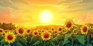 夕阳下的向日葵花海