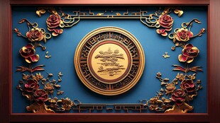 中式浮雕金盘花卉装饰画