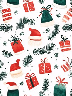 圣诞元素无缝图案设计