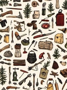 户外露营装备插画图案