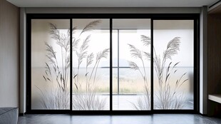 简约风芦苇图案玻璃推拉门