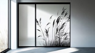 简约室内芦苇装饰玻璃门