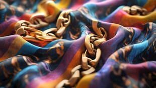 多彩丝巾上的金属链条