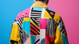 多彩拼接风男士复古上衣