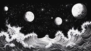 星月夜浪 宇宙奇幻景象
