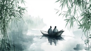 竹下泛舟图