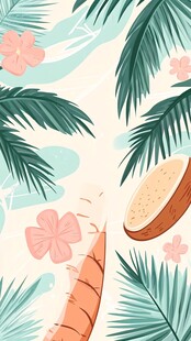 热带风情椰树花卉插画