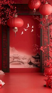 中式红韵场景 雅致国风氛围