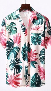 热带风印花短袖衬衫