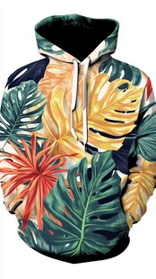 热带植物印花连帽卫衣