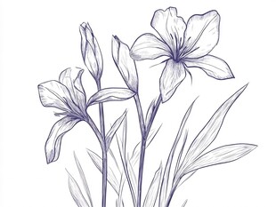 手绘线条百合花插画