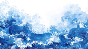 蓝色梦幻海浪插画背景
