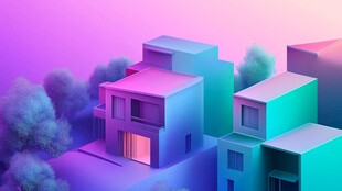 梦幻渐变色彩的立体建筑群