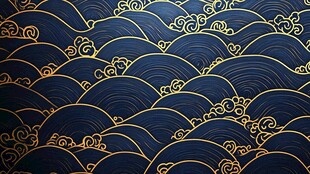 深蓝金纹海浪中式纹理背景