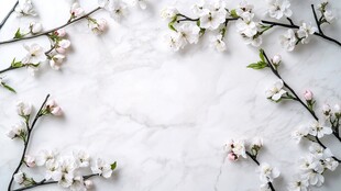 大理石上的烂漫春日花枝