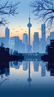 上海城市天际线的静谧黄昏